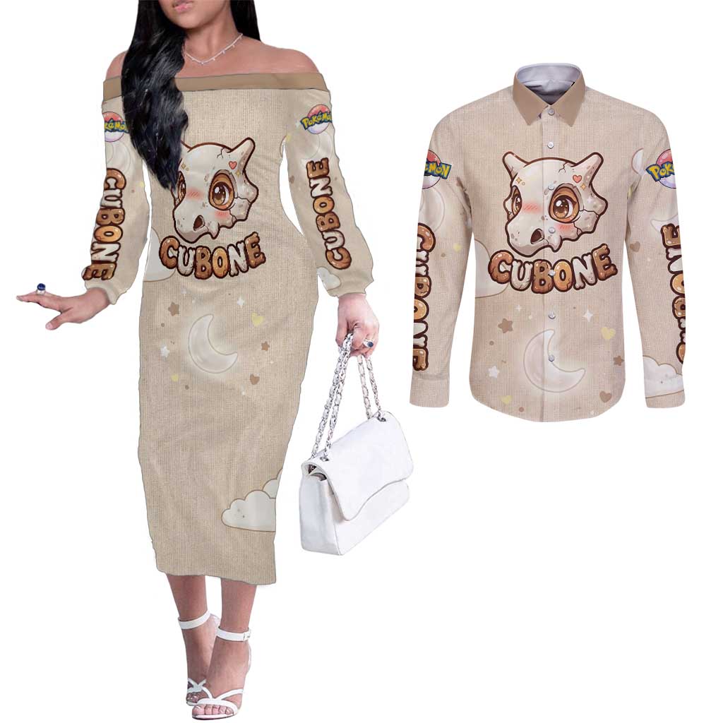 Cubone Couples Matching Off The Shoulder Long Sleeve Dress and Long Sleeve Button Shirt Soft Pastel Dreamcore Aesthetic