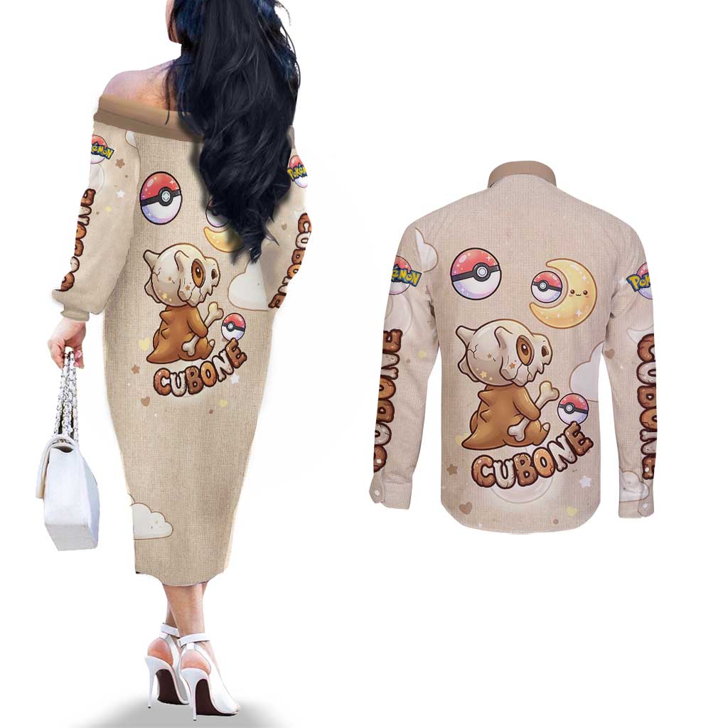 Cubone Couples Matching Off The Shoulder Long Sleeve Dress and Long Sleeve Button Shirt Soft Pastel Dreamcore Aesthetic