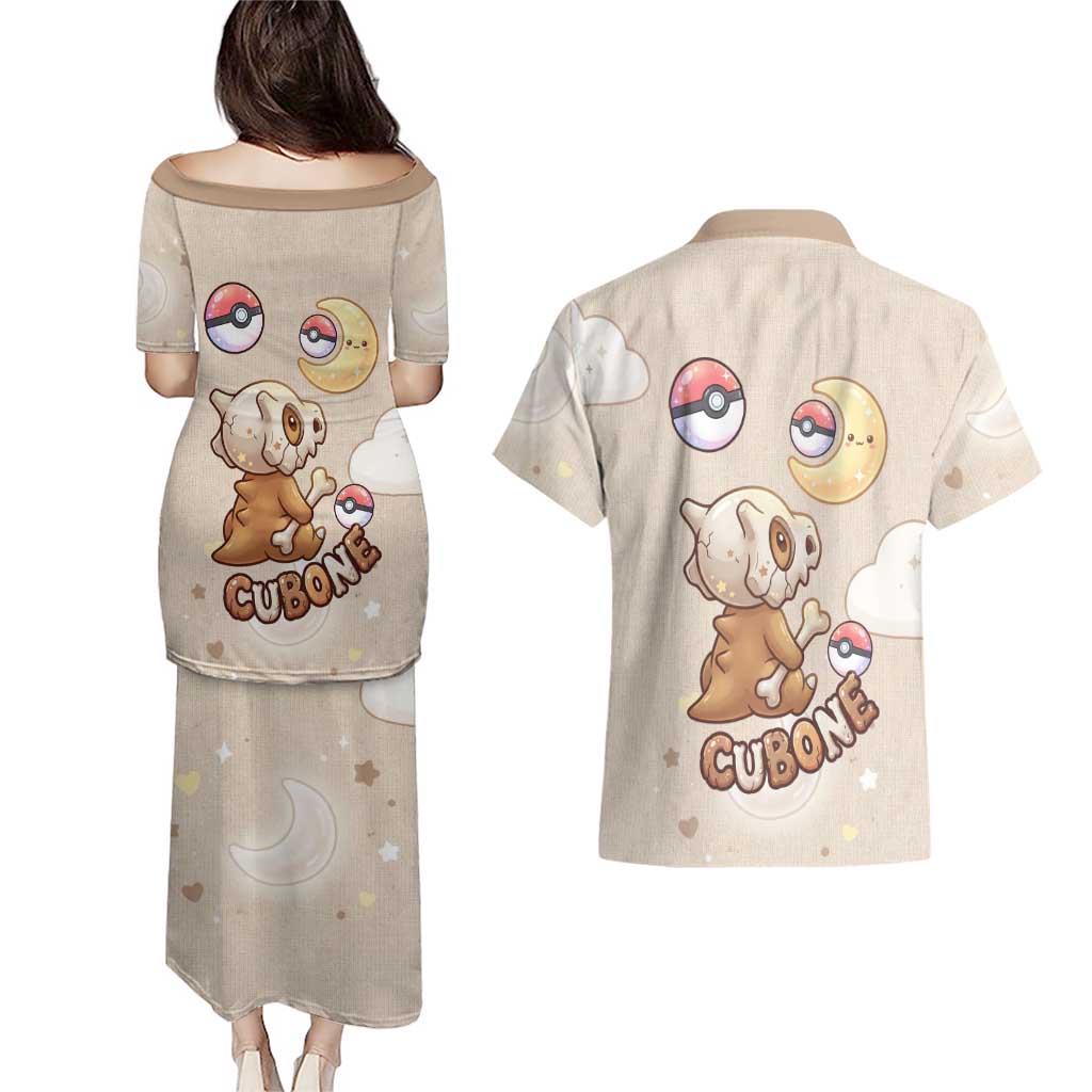 Cubone Couples Matching Puletasi and Hawaiian Shirt Soft Pastel Dreamcore Aesthetic