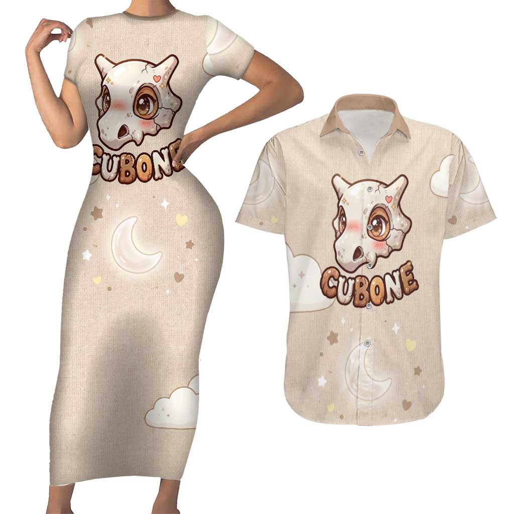 Cubone Couples Matching Short Sleeve Bodycon Dress and Hawaiian Shirt Soft Pastel Dreamcore Aesthetic