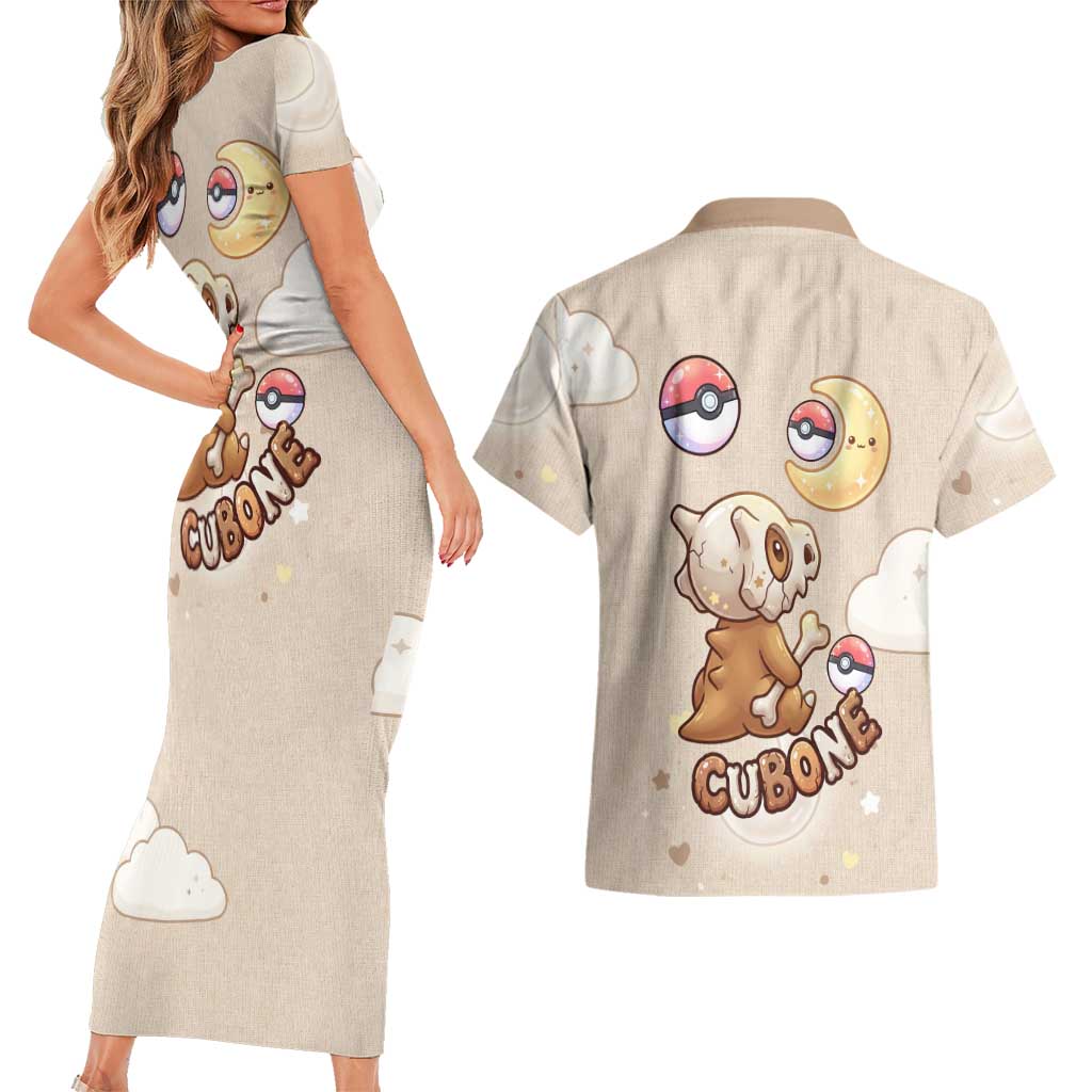 Cubone Couples Matching Short Sleeve Bodycon Dress and Hawaiian Shirt Soft Pastel Dreamcore Aesthetic
