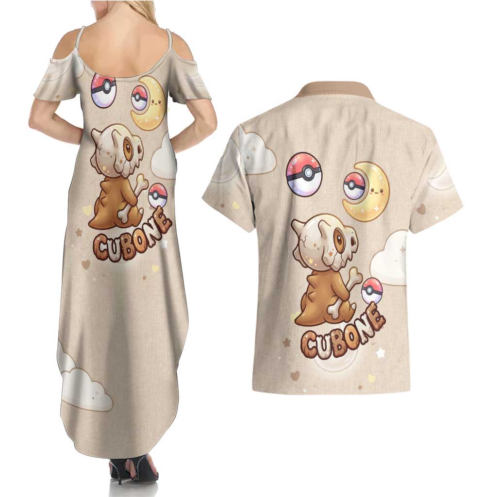 Cubone Couples Matching Summer Maxi Dress and Hawaiian Shirt Soft Pastel Dreamcore Aesthetic
