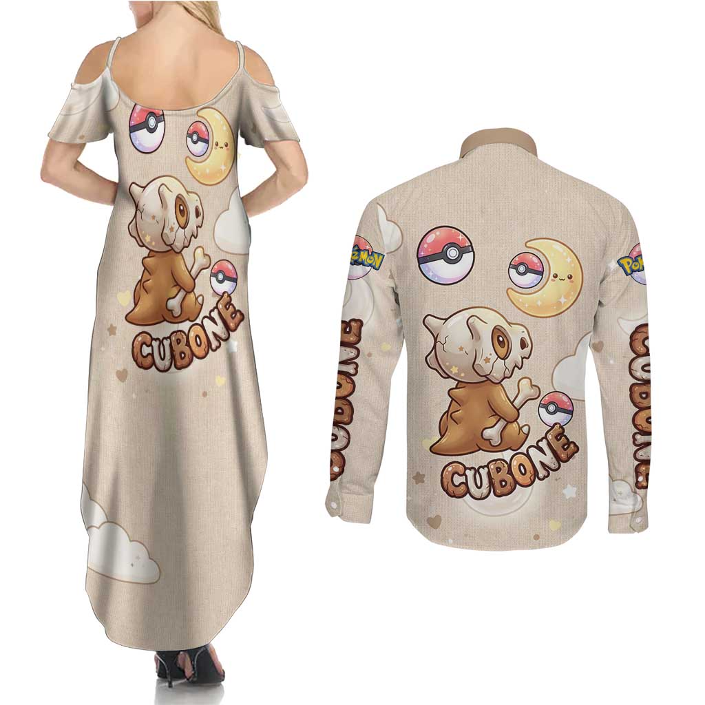 Cubone Couples Matching Summer Maxi Dress and Long Sleeve Button Shirt Soft Pastel Dreamcore Aesthetic