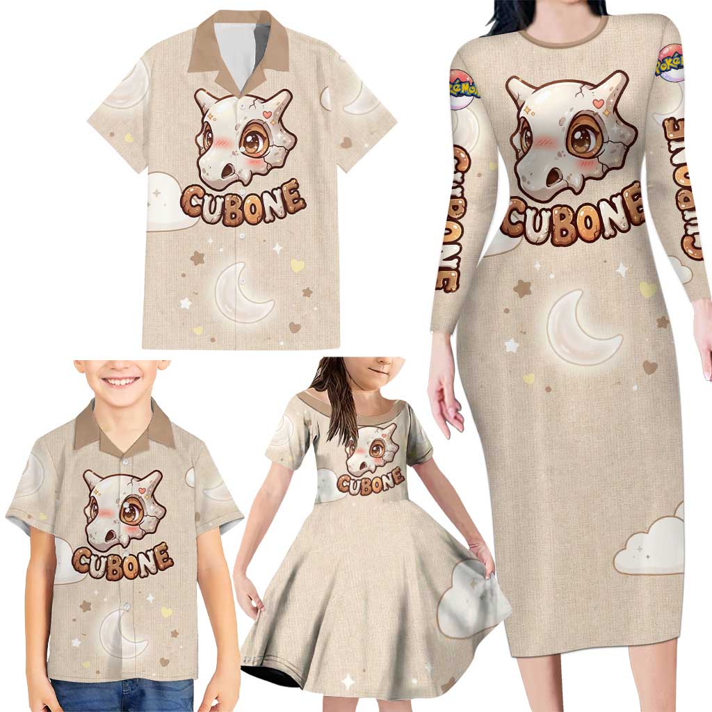 Cubone Family Matching Long Sleeve Bodycon Dress and Hawaiian Shirt Soft Pastel Dreamcore Aesthetic