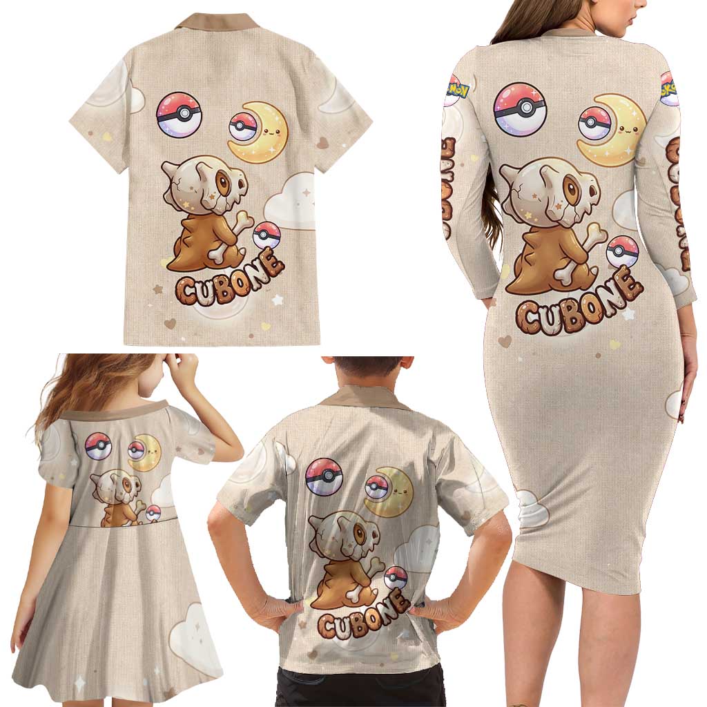 Cubone Family Matching Long Sleeve Bodycon Dress and Hawaiian Shirt Soft Pastel Dreamcore Aesthetic