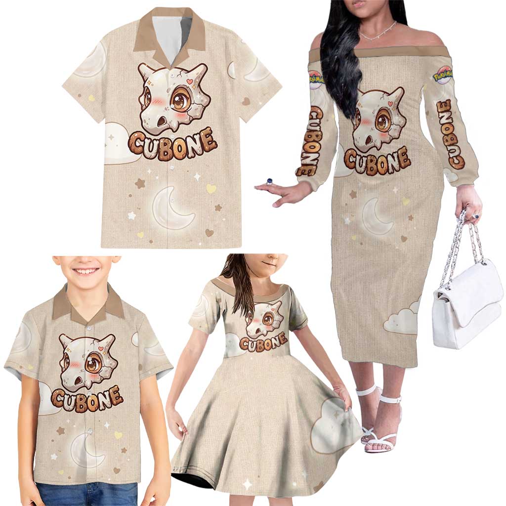 Cubone Family Matching Off The Shoulder Long Sleeve Dress and Hawaiian Shirt Soft Pastel Dreamcore Aesthetic