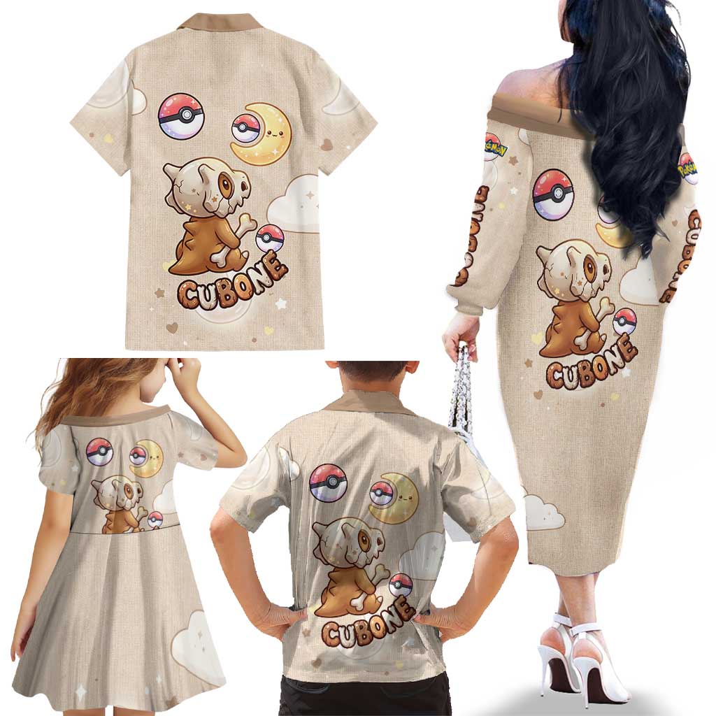 Cubone Family Matching Off The Shoulder Long Sleeve Dress and Hawaiian Shirt Soft Pastel Dreamcore Aesthetic