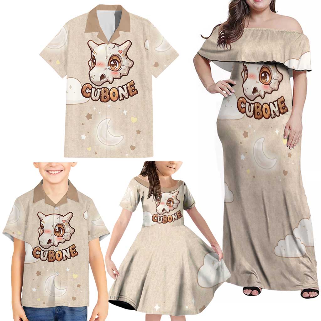 Cubone Family Matching Off Shoulder Maxi Dress and Hawaiian Shirt Soft Pastel Dreamcore Aesthetic