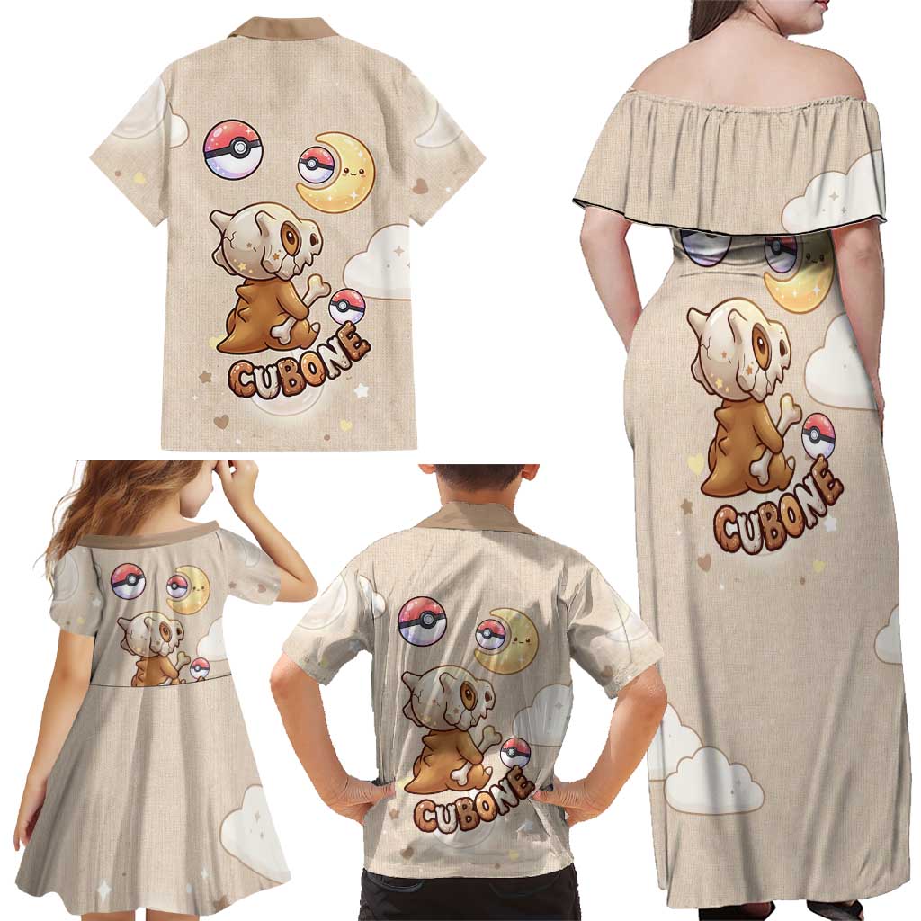 Cubone Family Matching Off Shoulder Maxi Dress and Hawaiian Shirt Soft Pastel Dreamcore Aesthetic