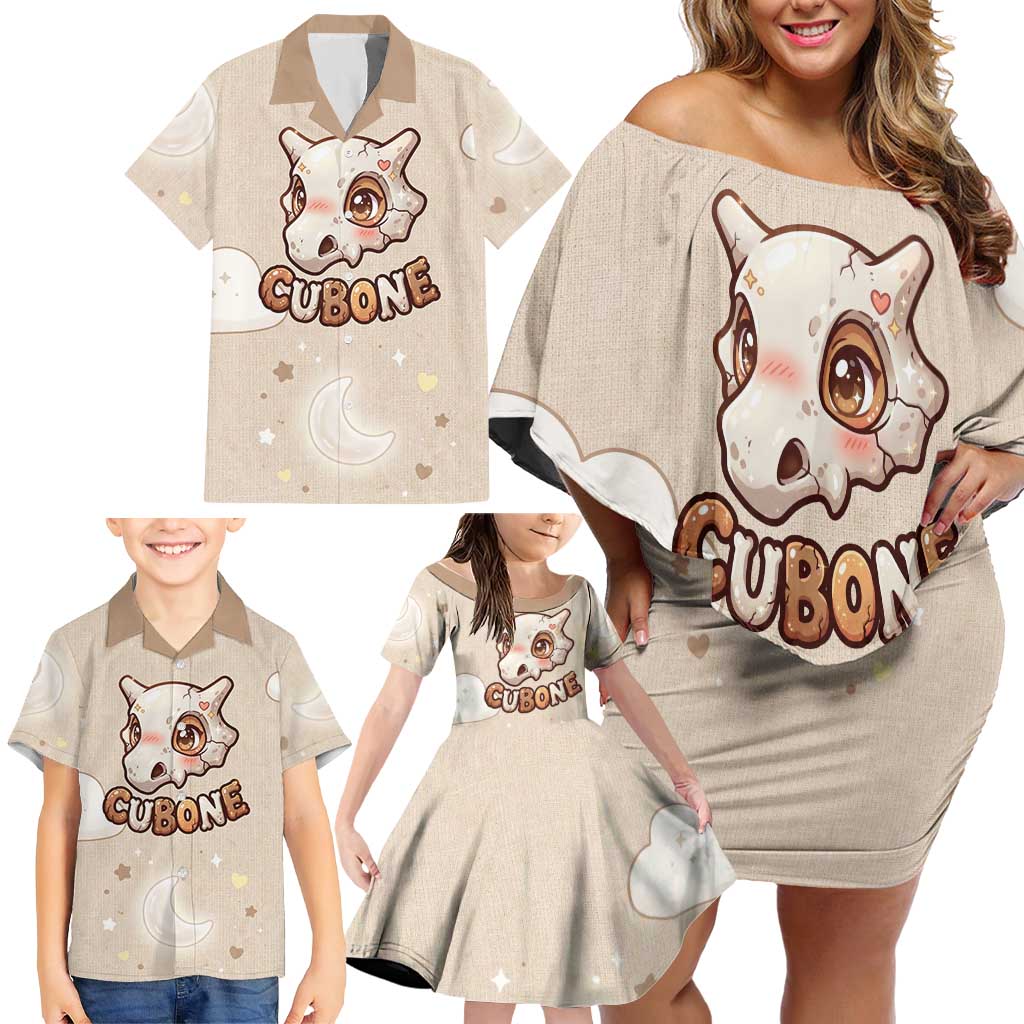 Cubone Family Matching Off Shoulder Short Dress and Hawaiian Shirt Soft Pastel Dreamcore Aesthetic