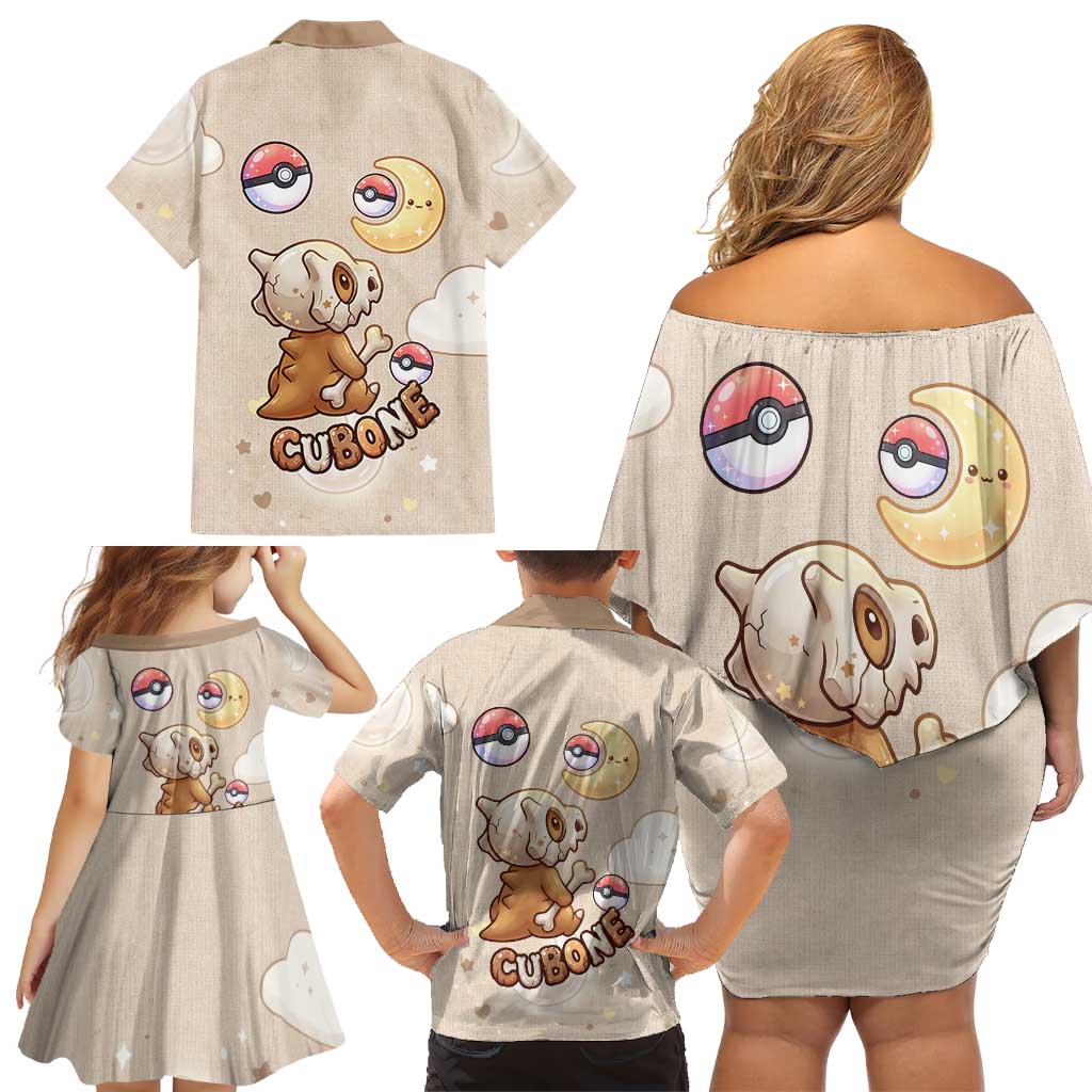 Cubone Family Matching Off Shoulder Short Dress and Hawaiian Shirt Soft Pastel Dreamcore Aesthetic