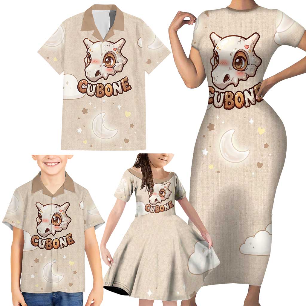 Cubone Family Matching Short Sleeve Bodycon Dress and Hawaiian Shirt Soft Pastel Dreamcore Aesthetic