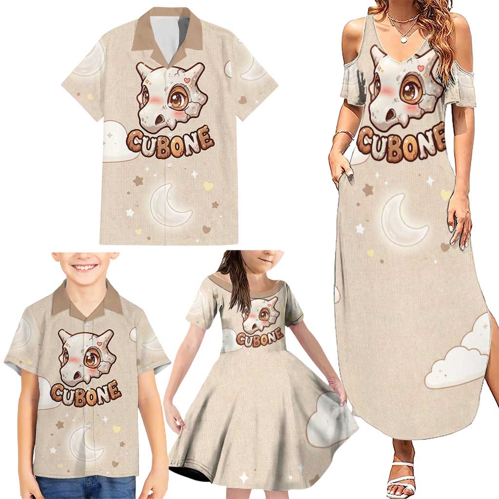 Cubone Family Matching Summer Maxi Dress and Hawaiian Shirt Soft Pastel Dreamcore Aesthetic