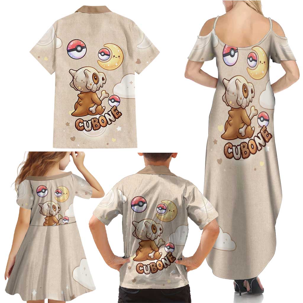 Cubone Family Matching Summer Maxi Dress and Hawaiian Shirt Soft Pastel Dreamcore Aesthetic