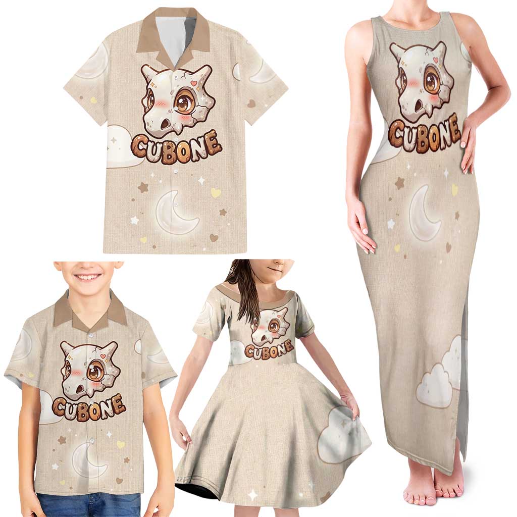 Cubone Family Matching Tank Maxi Dress and Hawaiian Shirt Soft Pastel Dreamcore Aesthetic