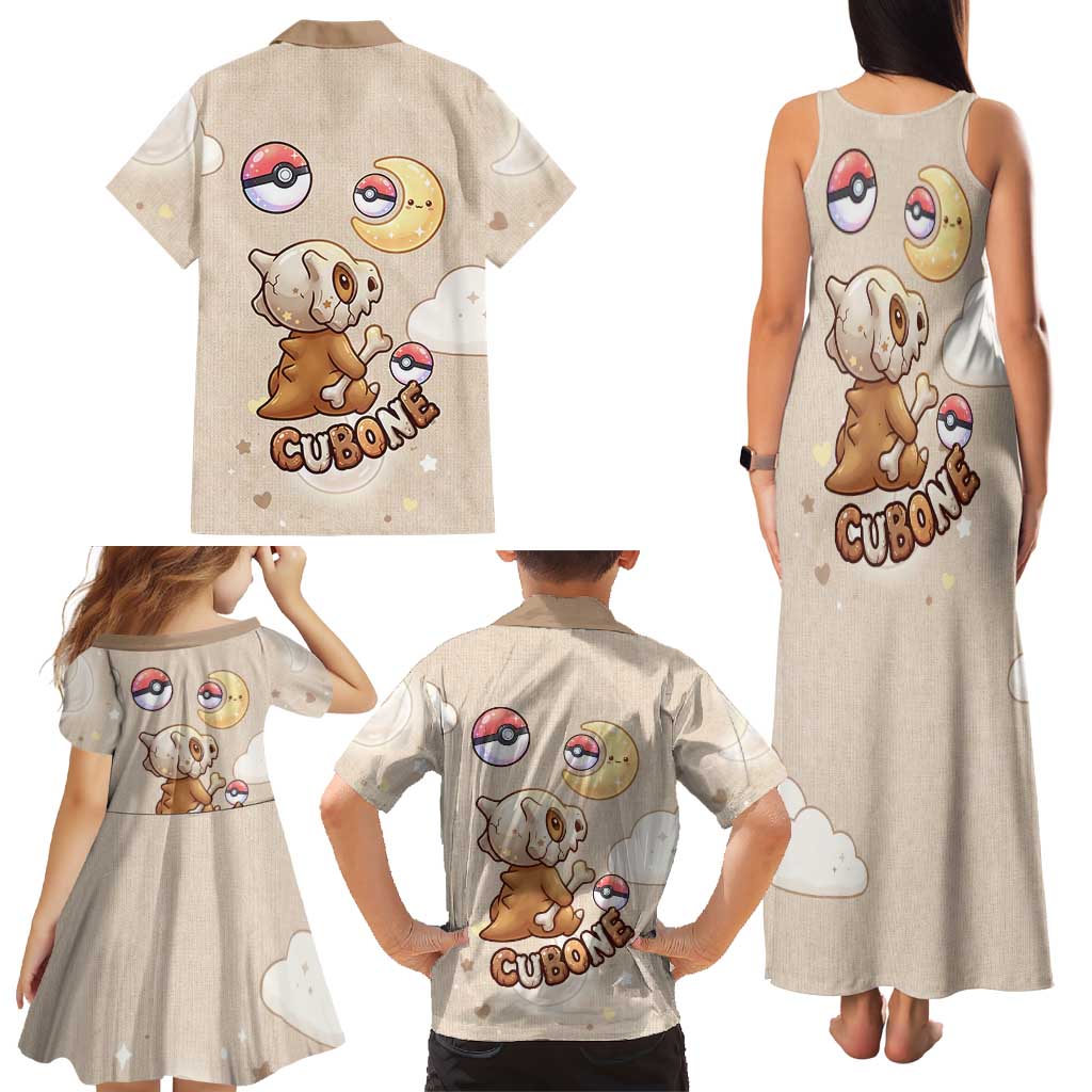 Cubone Family Matching Tank Maxi Dress and Hawaiian Shirt Soft Pastel Dreamcore Aesthetic