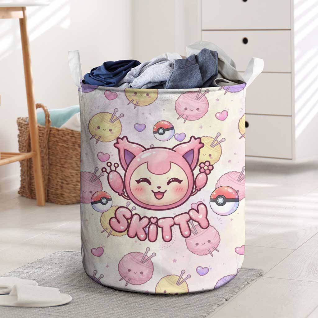 Skitty Pokémon Laundry Basket Pastel Kawaii Yarn Art Style