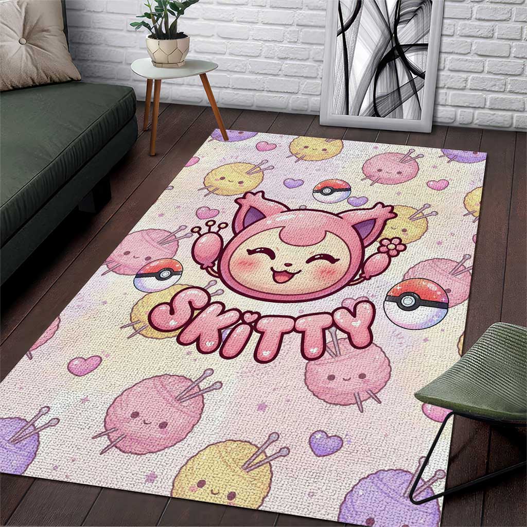 Skitty Pokémon Area Rug Pastel Kawaii Yarn Art Style