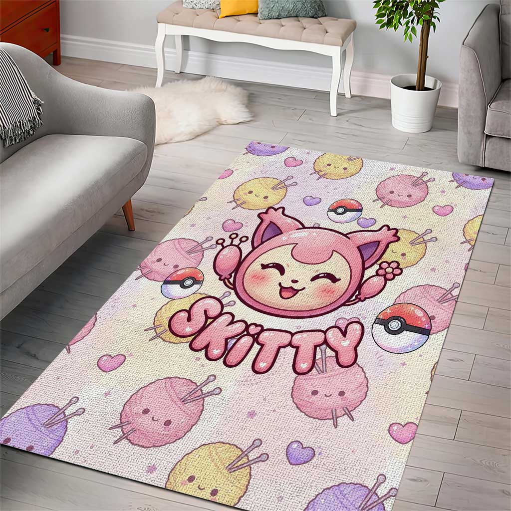 Skitty Pokémon Area Rug Pastel Kawaii Yarn Art Style
