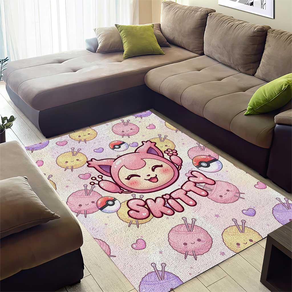 Skitty Pokémon Area Rug Pastel Kawaii Yarn Art Style