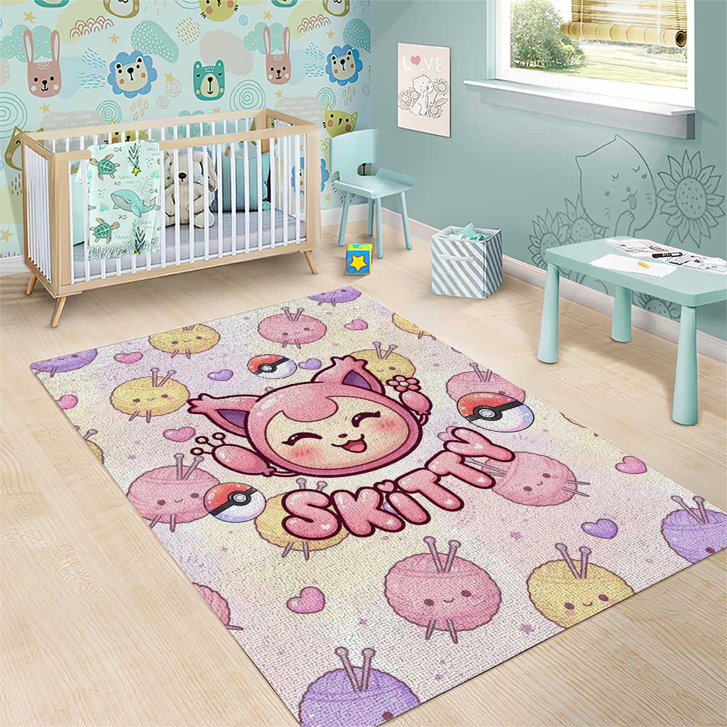 Skitty Pokémon Area Rug Pastel Kawaii Yarn Art Style