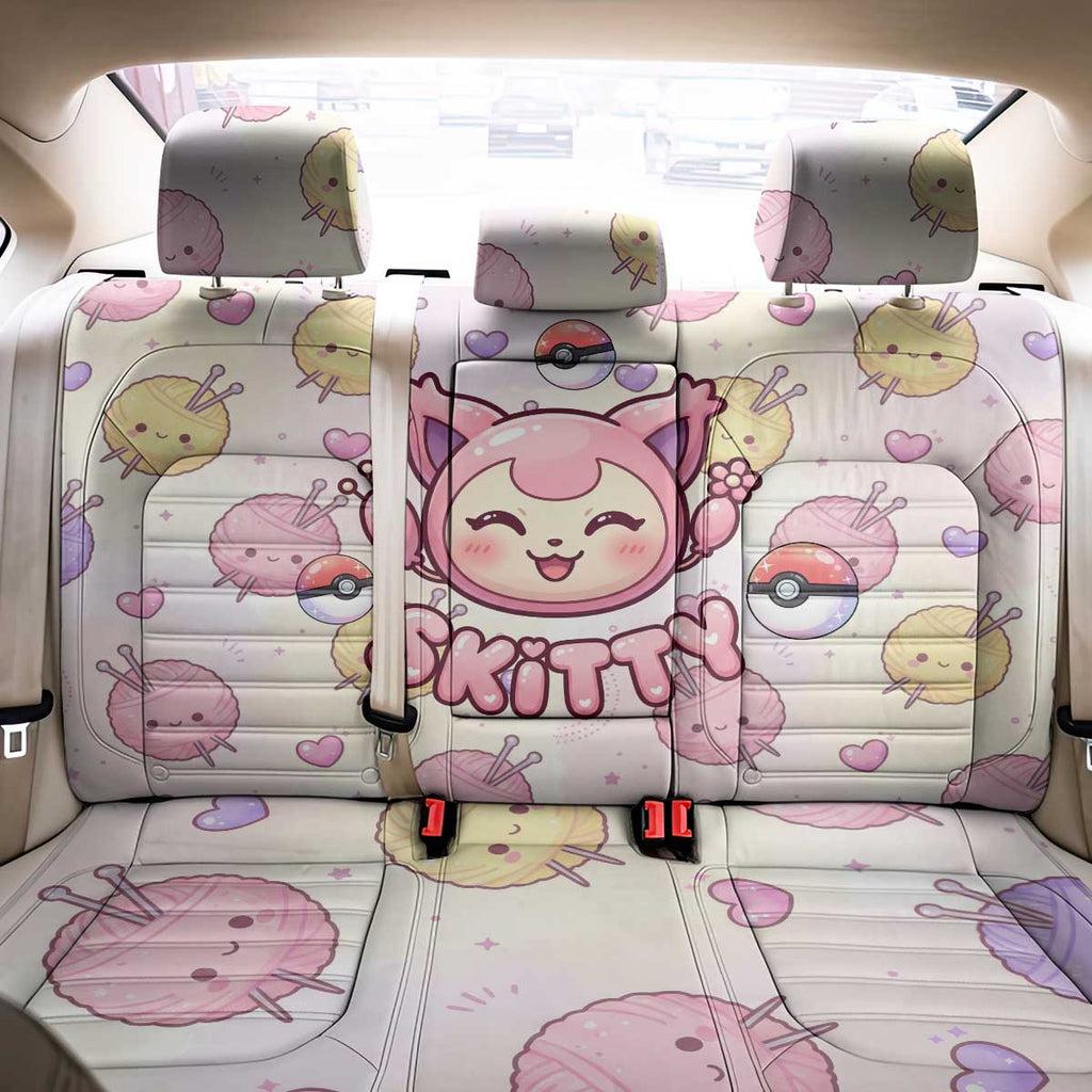 Skitty Pokémon Back Car Seat Cover Pastel Kawaii Yarn Art Style