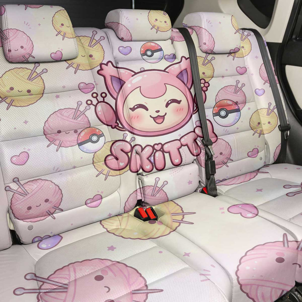 Skitty Pokémon Back Car Seat Cover Pastel Kawaii Yarn Art Style