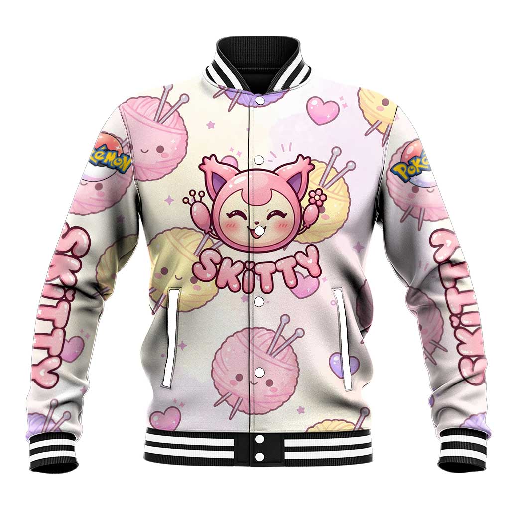 Skitty Pokémon Baseball Jacket Pastel Kawaii Yarn Art Style