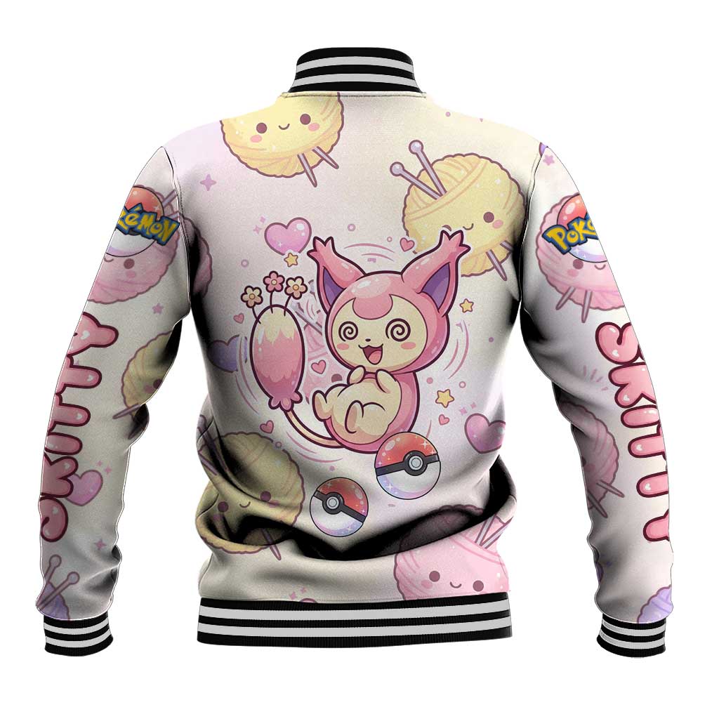 Skitty Pokémon Baseball Jacket Pastel Kawaii Yarn Art Style