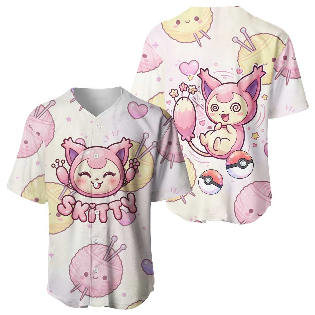 Skitty Pokémon Baseball Jersey Pastel Kawaii Yarn Art Style