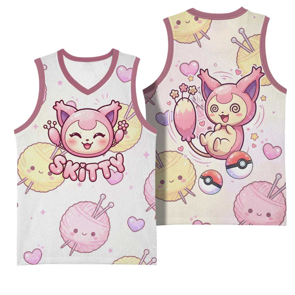 Skitty Pokémon Basketball Jersey Pastel Kawaii Yarn Art Style