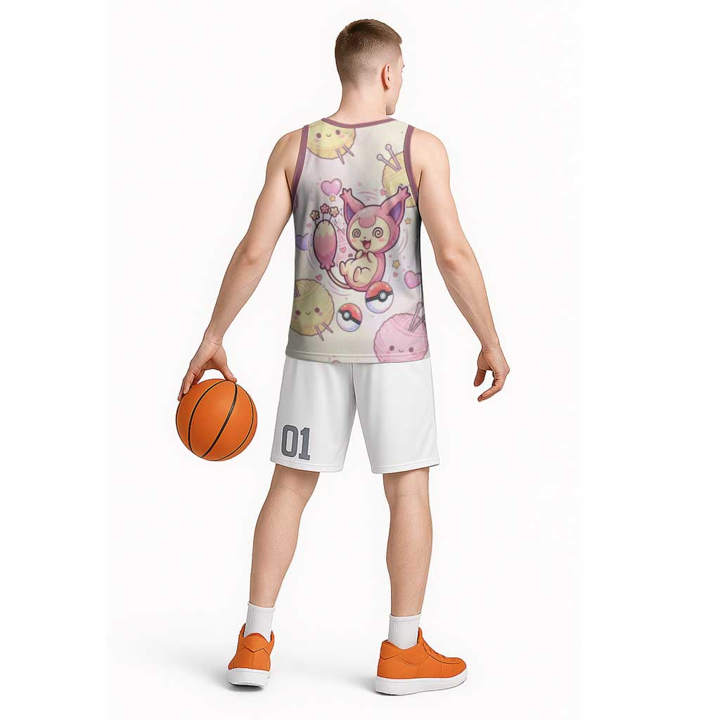 Skitty Pokémon Basketball Jersey Pastel Kawaii Yarn Art Style