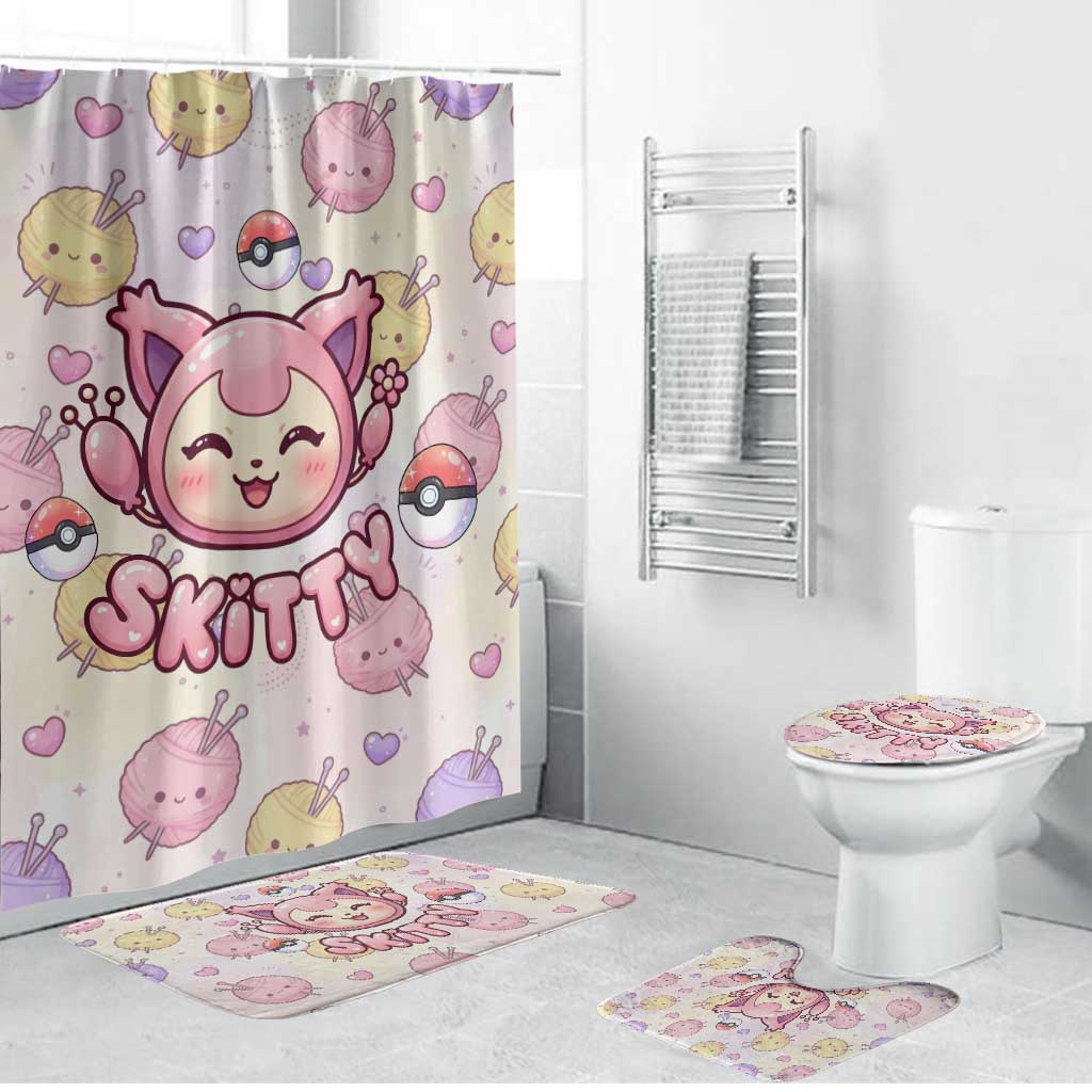 Skitty Pokémon Bathroom Set Pastel Kawaii Yarn Art Style