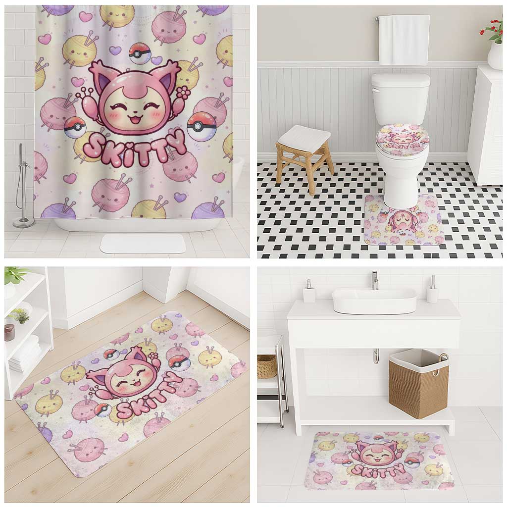 Skitty Pokémon Bathroom Set Pastel Kawaii Yarn Art Style