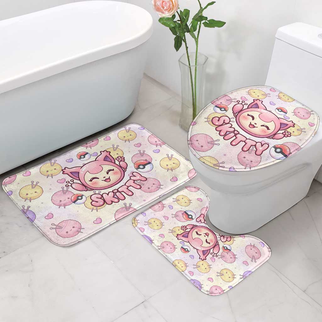 Skitty Pokémon Bathroom Set Pastel Kawaii Yarn Art Style
