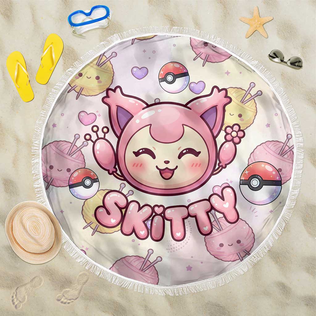 Skitty Pokémon Beach Blanket Pastel Kawaii Yarn Art Style