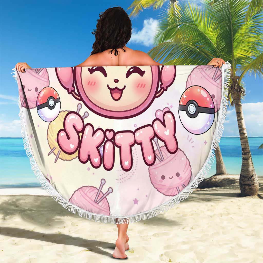 Skitty Pokémon Beach Blanket Pastel Kawaii Yarn Art Style