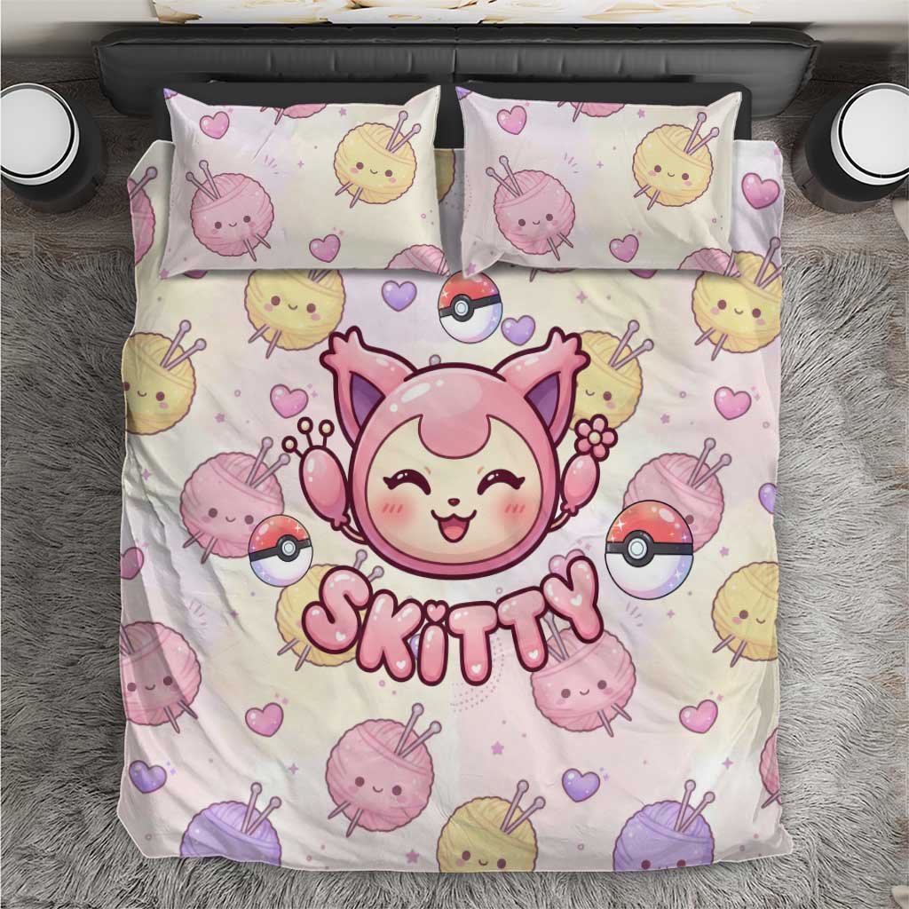 Skitty Pokémon Bedding Set Pastel Kawaii Yarn Art Style