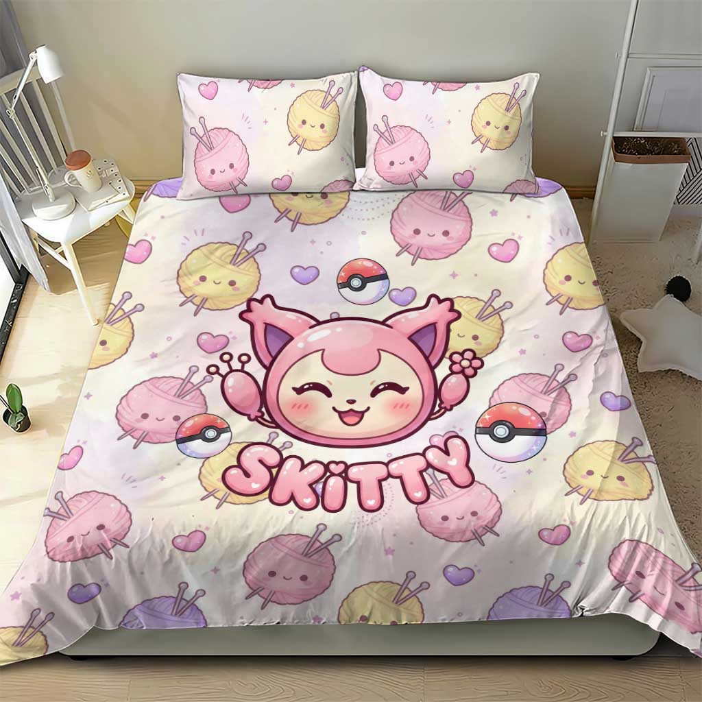 Skitty Pokémon Bedding Set Pastel Kawaii Yarn Art Style