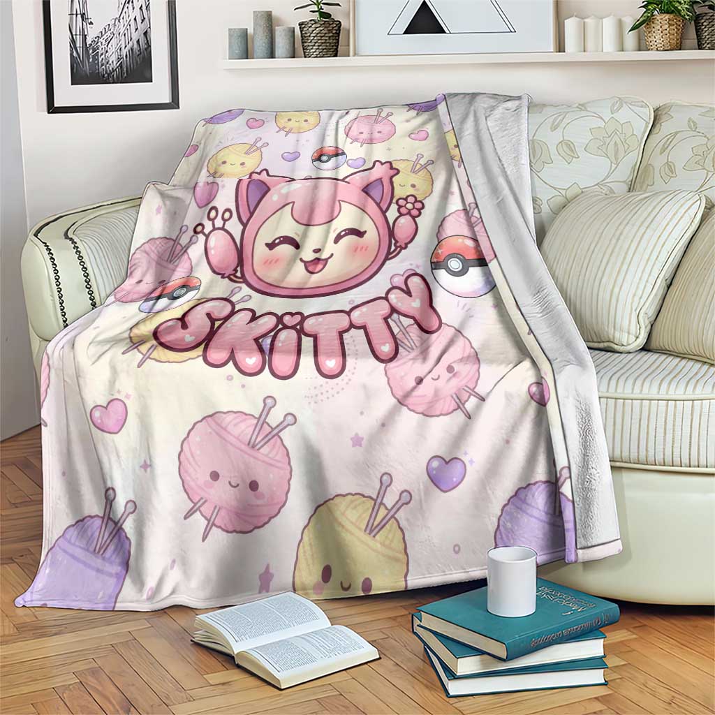 Skitty Pokémon Blanket Pastel Kawaii Yarn Art Style