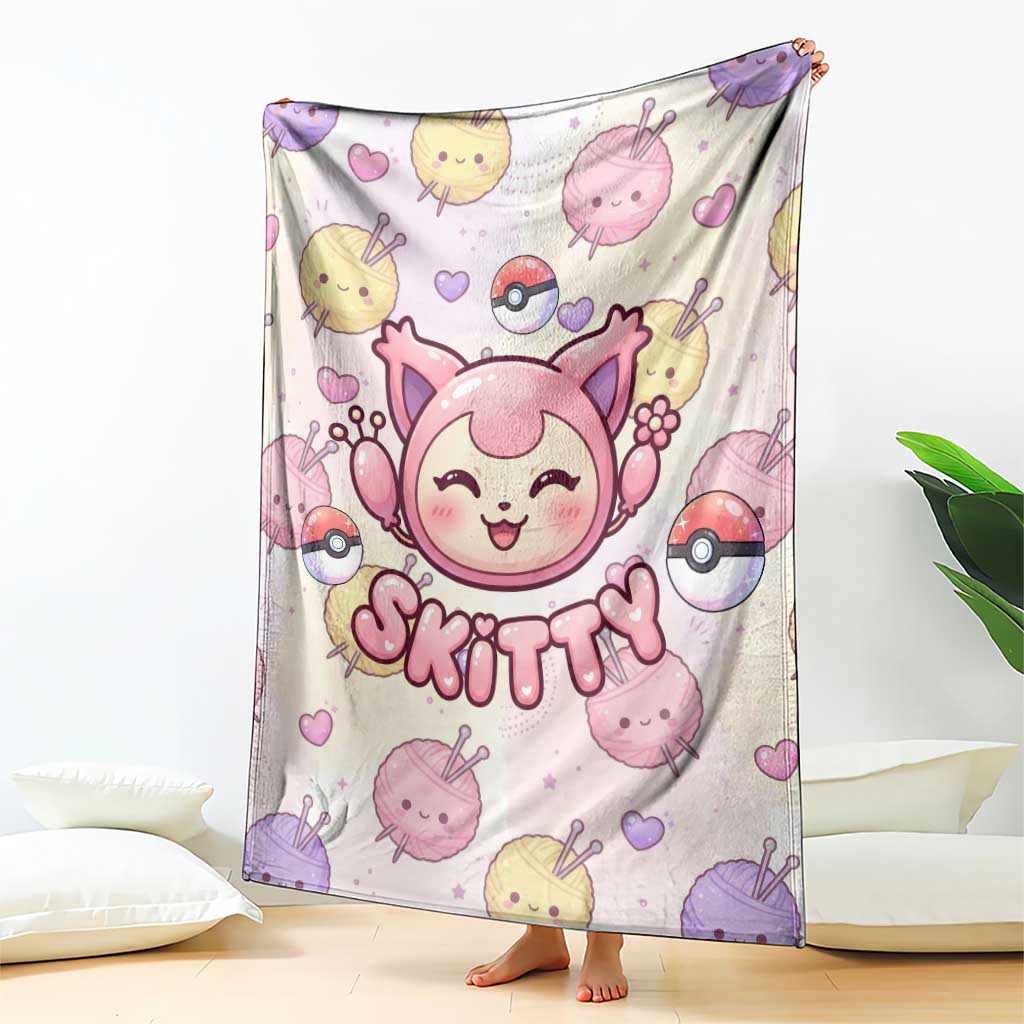 Skitty Pokémon Blanket Pastel Kawaii Yarn Art Style