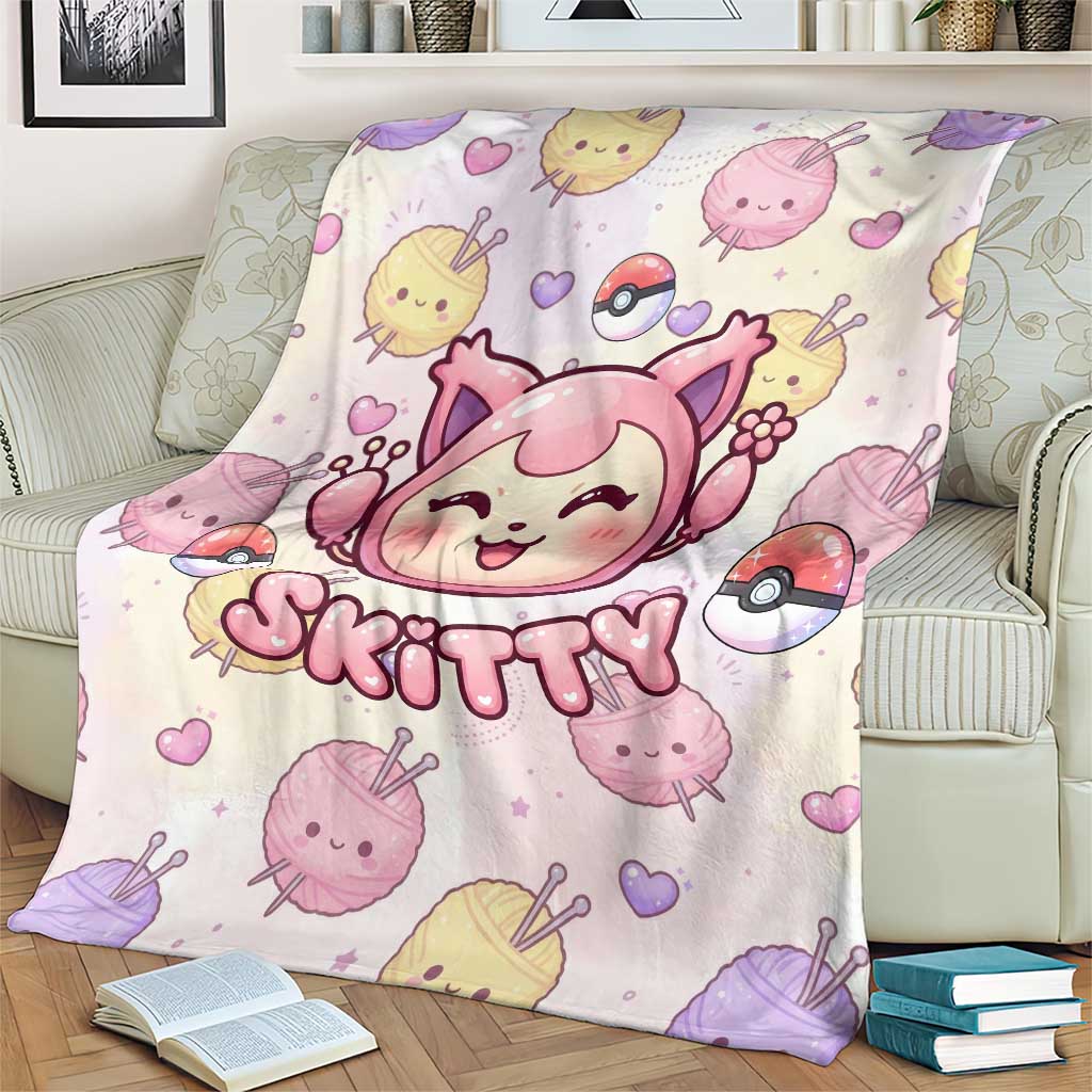 Skitty Pokémon Blanket Pastel Kawaii Yarn Art Style