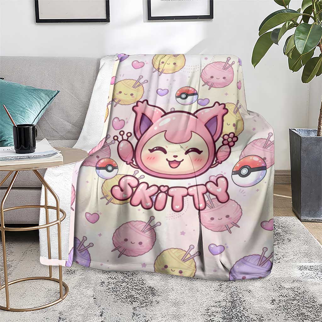 Skitty Pokémon Blanket Pastel Kawaii Yarn Art Style