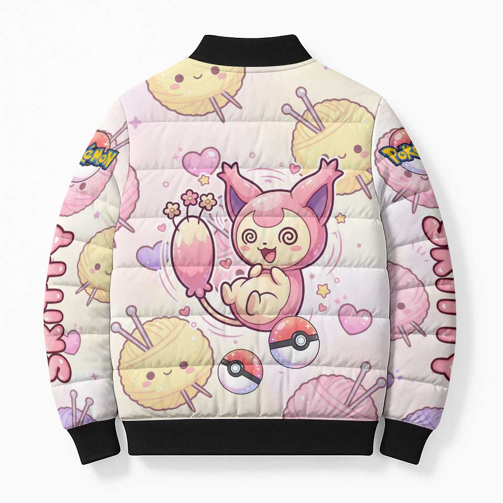 Skitty Pokémon Bomber Puffer Jacket Pastel Kawaii Yarn Art Style