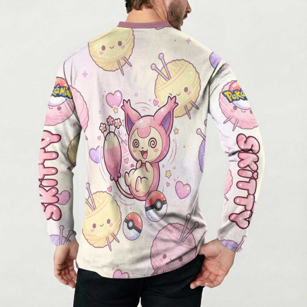 Skitty Pokémon Button Sweatshirt Pastel Kawaii Yarn Art Style