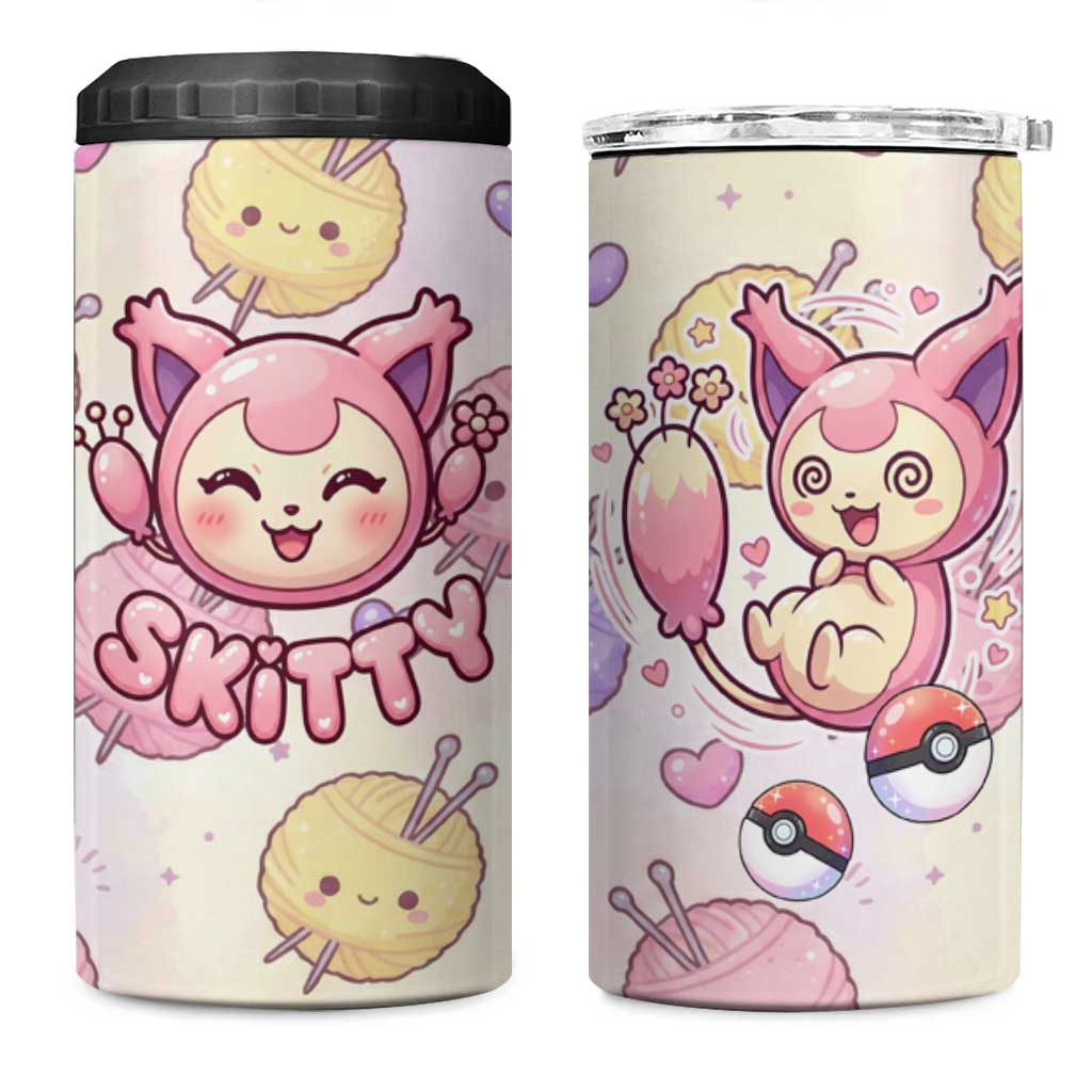 Skitty Pokémon 4 in 1 Can Cooler Tumbler Pastel Kawaii Yarn Art Style