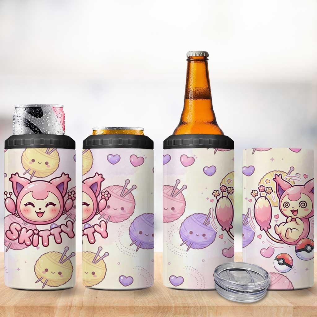 Skitty Pokémon 4 in 1 Can Cooler Tumbler Pastel Kawaii Yarn Art Style