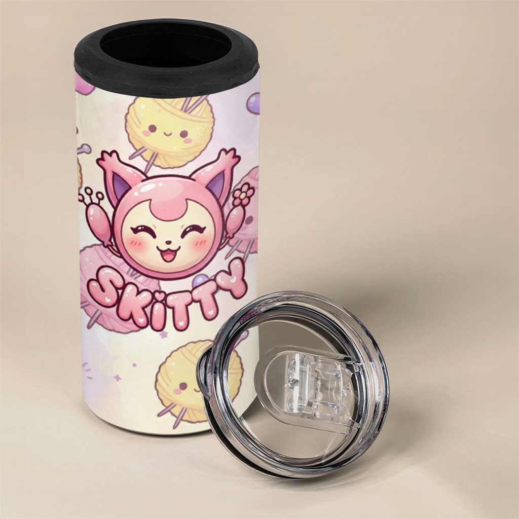 Skitty Pokémon 4 in 1 Can Cooler Tumbler Pastel Kawaii Yarn Art Style