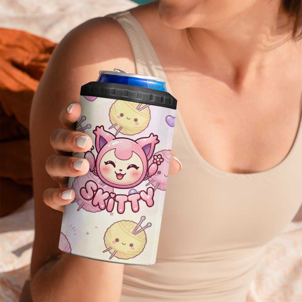 Skitty Pokémon 4 in 1 Can Cooler Tumbler Pastel Kawaii Yarn Art Style