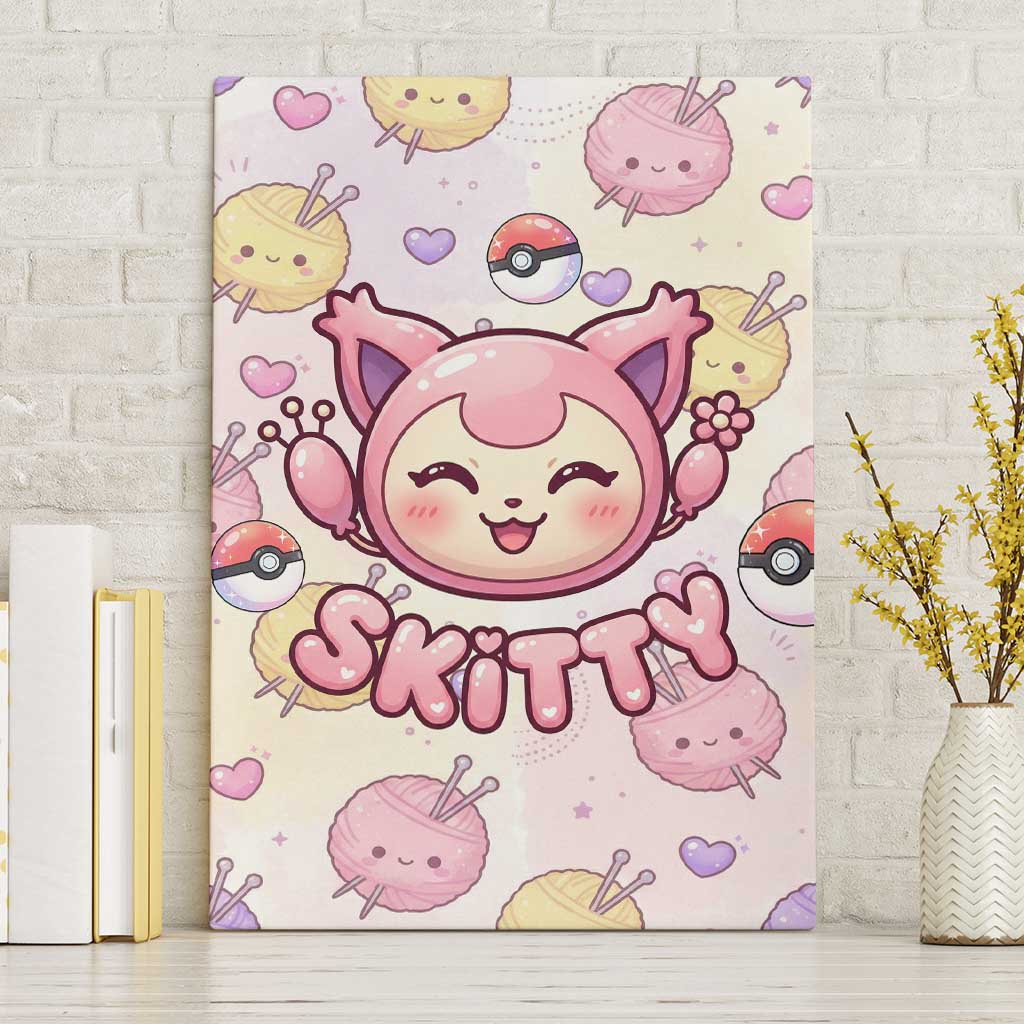 Skitty Pokémon Canvas Wall Art Pastel Kawaii Yarn Art Style